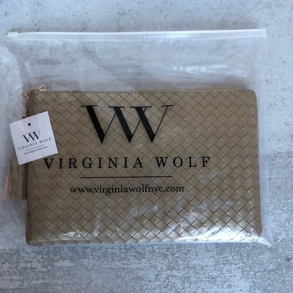 Virginia Wolf NYC Mimi Woven Metallic Gold Faux Leather Clutch Pouch - Picture 5 of 10